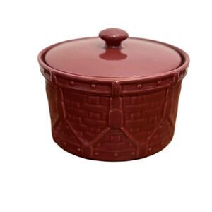 Longaberger Ceramic Lidded Woven Textured Round Crock With‎ Lid Paprika Red